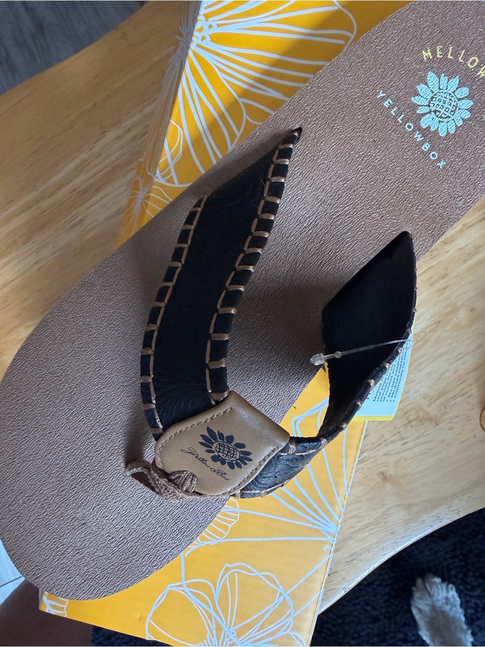 Yellow Box Black and Tan Braided Thong Sandal